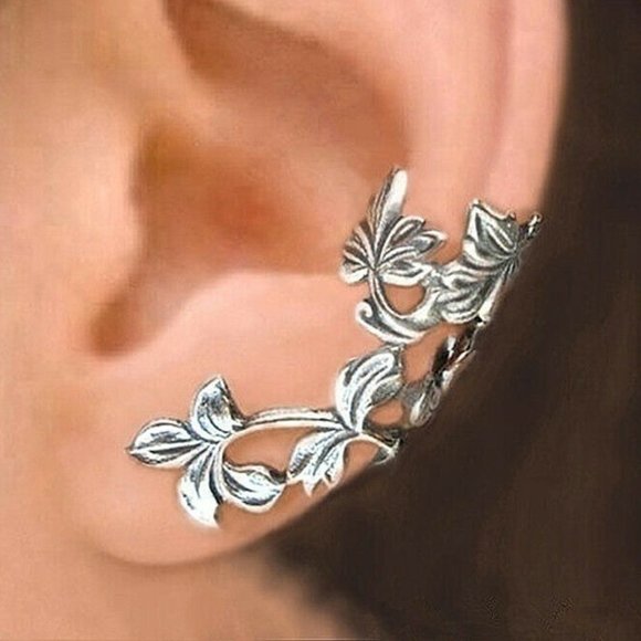 Jewelry - NEW Silver Floral Slip On Long Fitted Ear Cuff Earring LEFT